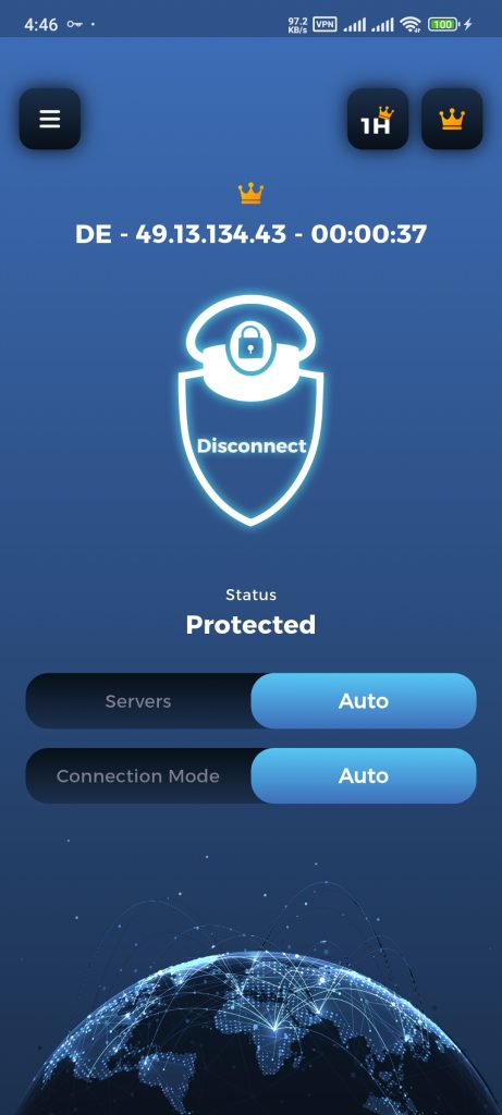 محیط اصلی فیلترشکنCaptain VPN