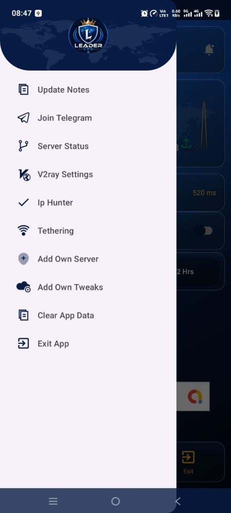 آپشن های فیلترشکن Leader VPN